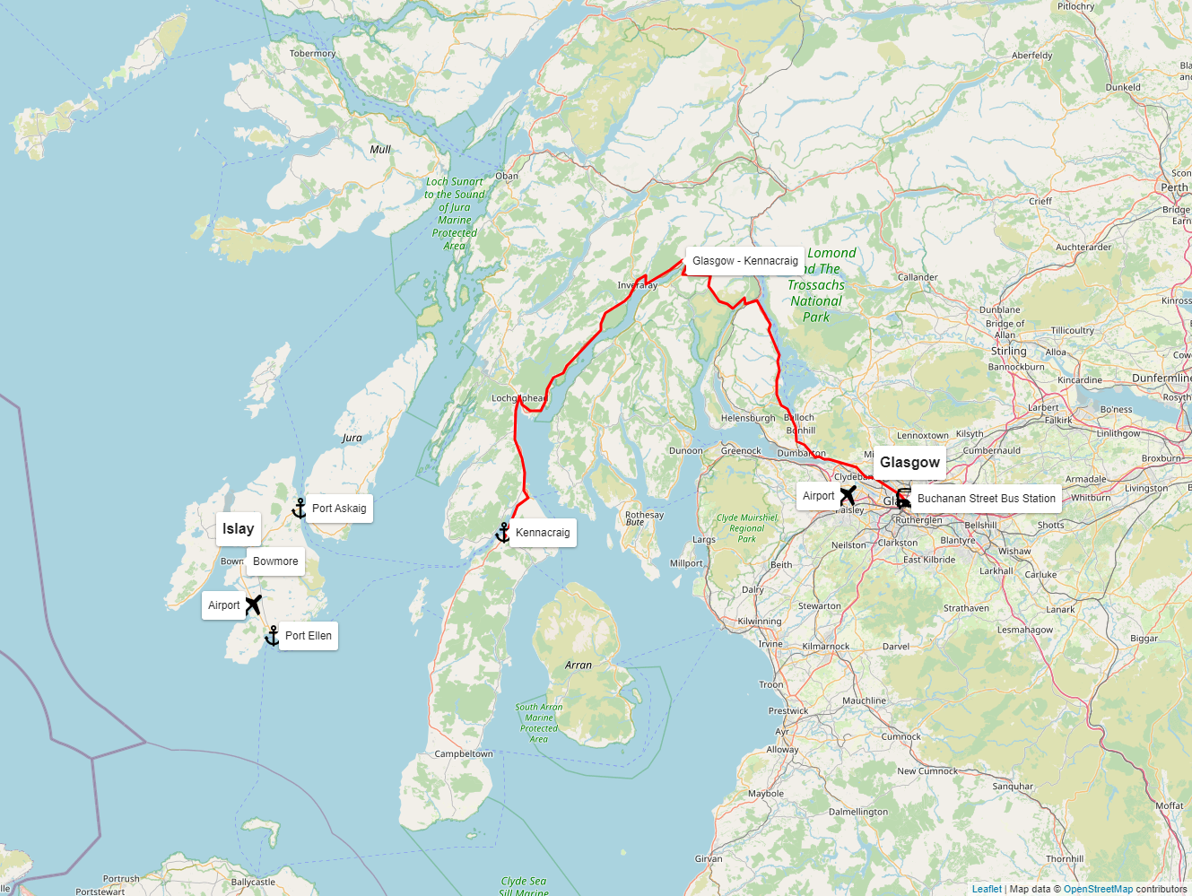 Map - Glasgow - Islay
